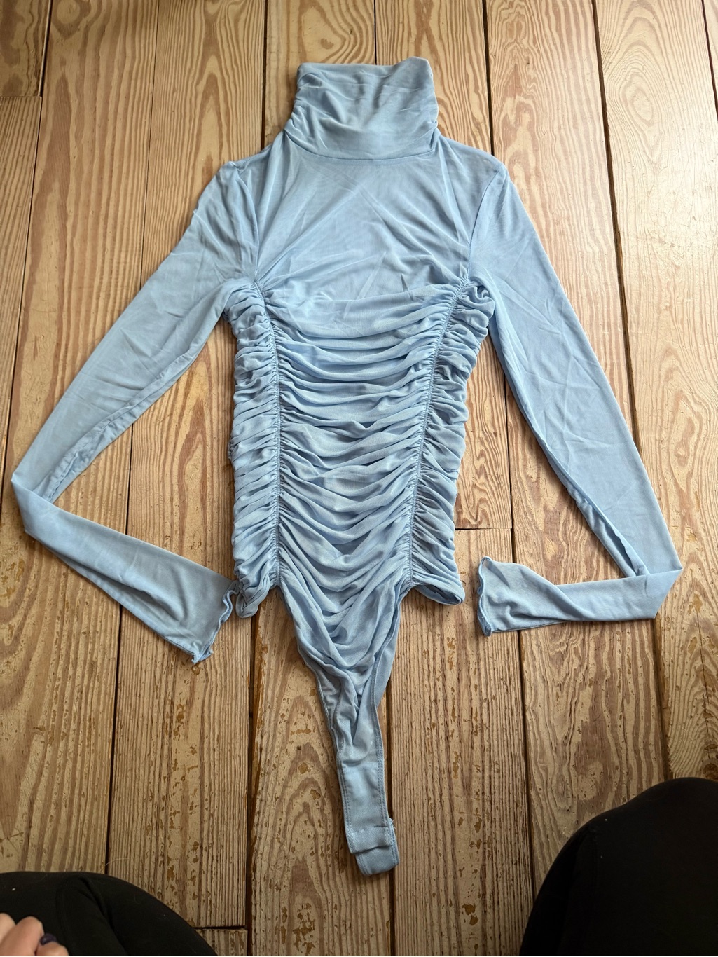 Free People Silver Blues Ruched Turtleneck Bodysuit M